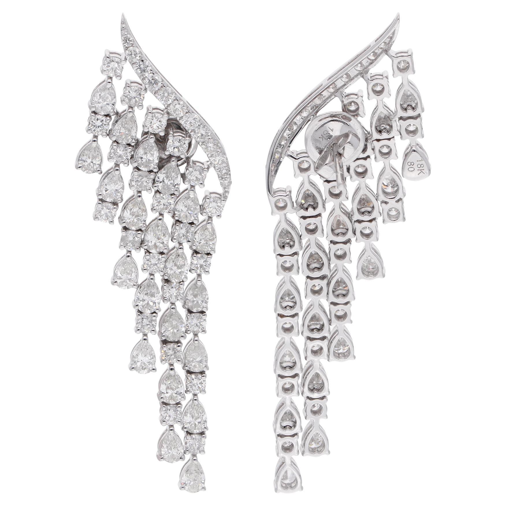 Boucles d'oreilles pendantes chandelier en or blanc 14K certifié avec diamants naturels de taille mixte Neuf - En vente à Diera, Dubai