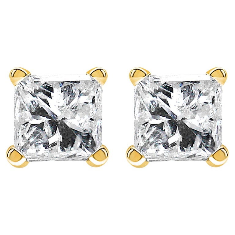 Boucles D'oreilles Clou En Or 14 Carats Avec Diamant Solitaire 0.10 Ct - Diamant Naturel Blanc - Occasion