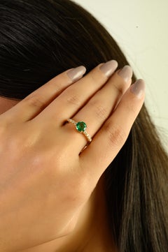 Certified 14K Yellow Gold Natural Zambian Emerald & Diamond Solitaire Ring