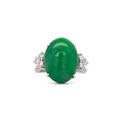 Certified 15 Carat Jadeite Jade A Fei Cui and Diamond Split Platinum Ring