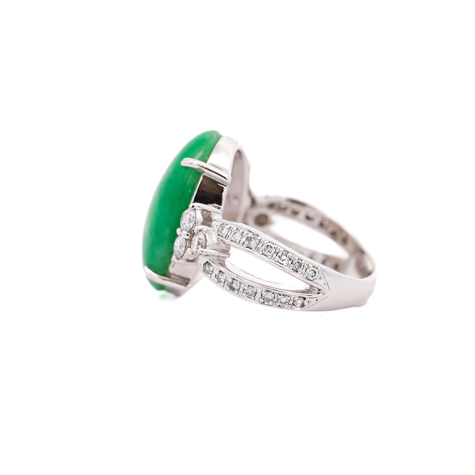 Cabochon Certified 15 Carat Jadeite Jade A Fei Cui and Diamond Split Platinum Ring For Sale