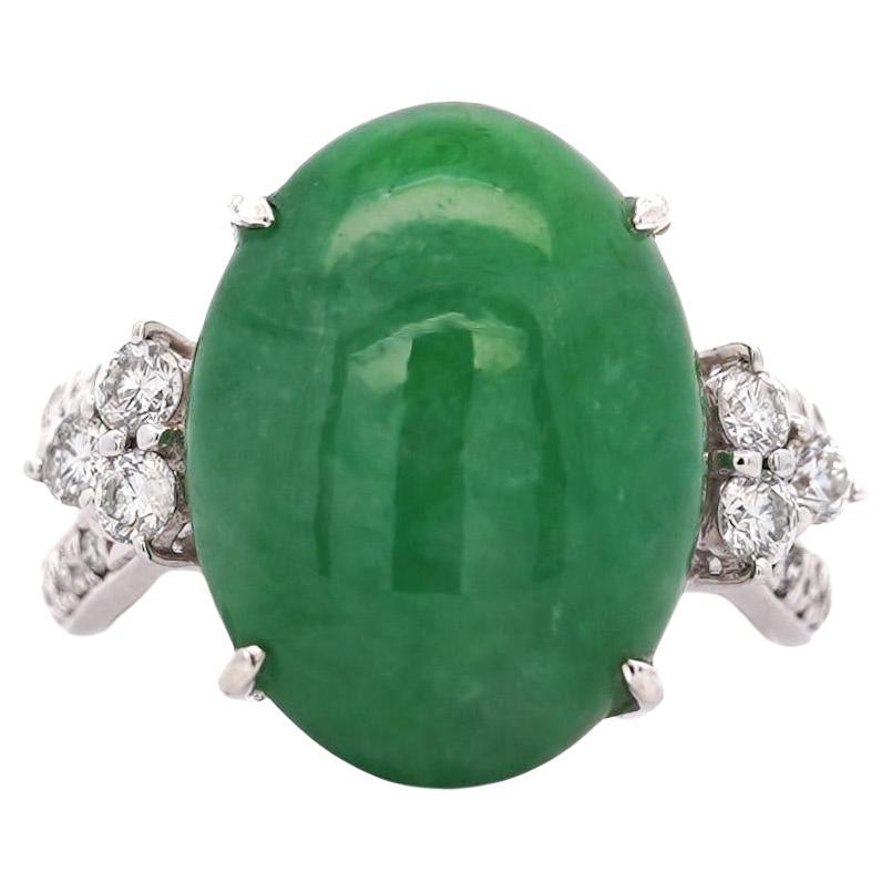 Certified 15 Carat Jadeite Jade A Fei Cui and Diamond Split Platinum Ring
