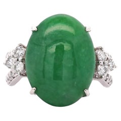 Certified 15 Carat Jadeite Jade A Fei Cui and Diamond Split Platinum Ring