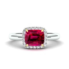 Certified 1.5 Carat 'Natural & Untreated' Ruby & Diamond East West Halo Ring