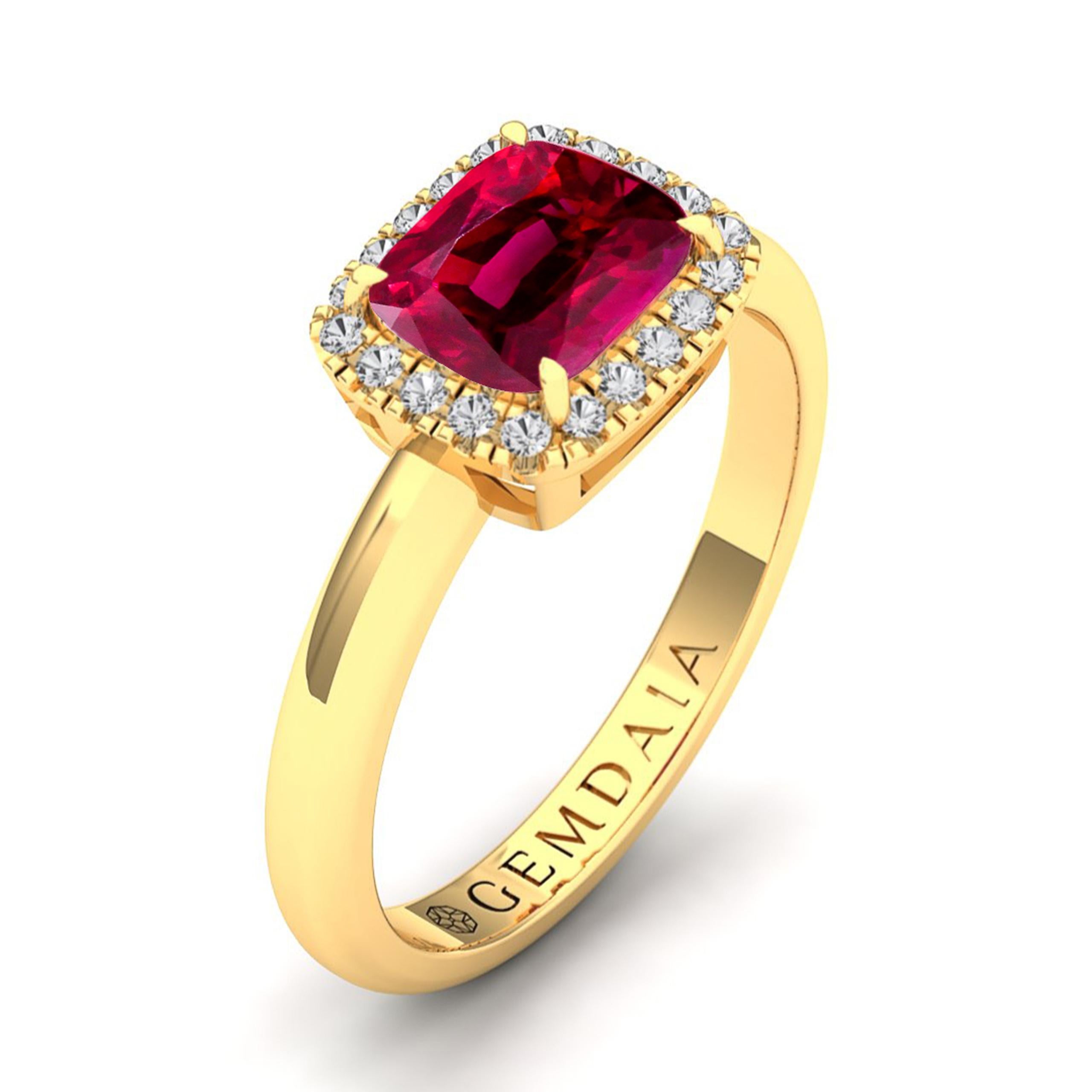 Modern Certified 1.5 Carat 'Natural & Untreated' Ruby & Diamond East West Halo Ring  For Sale