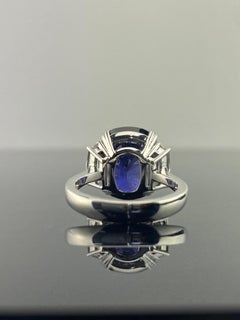 Certified 15 Carat No Heat Blue Sapphire and Diamond Three Stone Diamond Ring