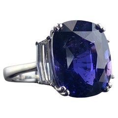 Certified 15 Carat No Heat Blue Sapphire and Diamond Three Stone Diamond Ring