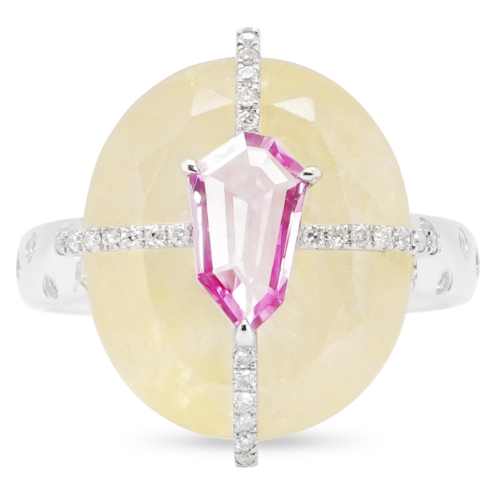 Certified 15 Carat Sapphire Crowned By Hot Pink Sapphire 18K Designer Ring For Sale