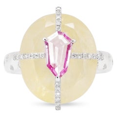 18K Designer-Ring, zertifizierter 15 Karat Saphir, gekrönt von heißem rosa Saphir
