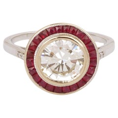 Certified 1.50 Carat Diamonds Rubies 18 Carat White Gold Art Deco Style Ring
