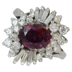 Vintage Certified 1.50 Carat No Heat Ruby and Diamond 18Ct Gold Cluster Cocktail Ring