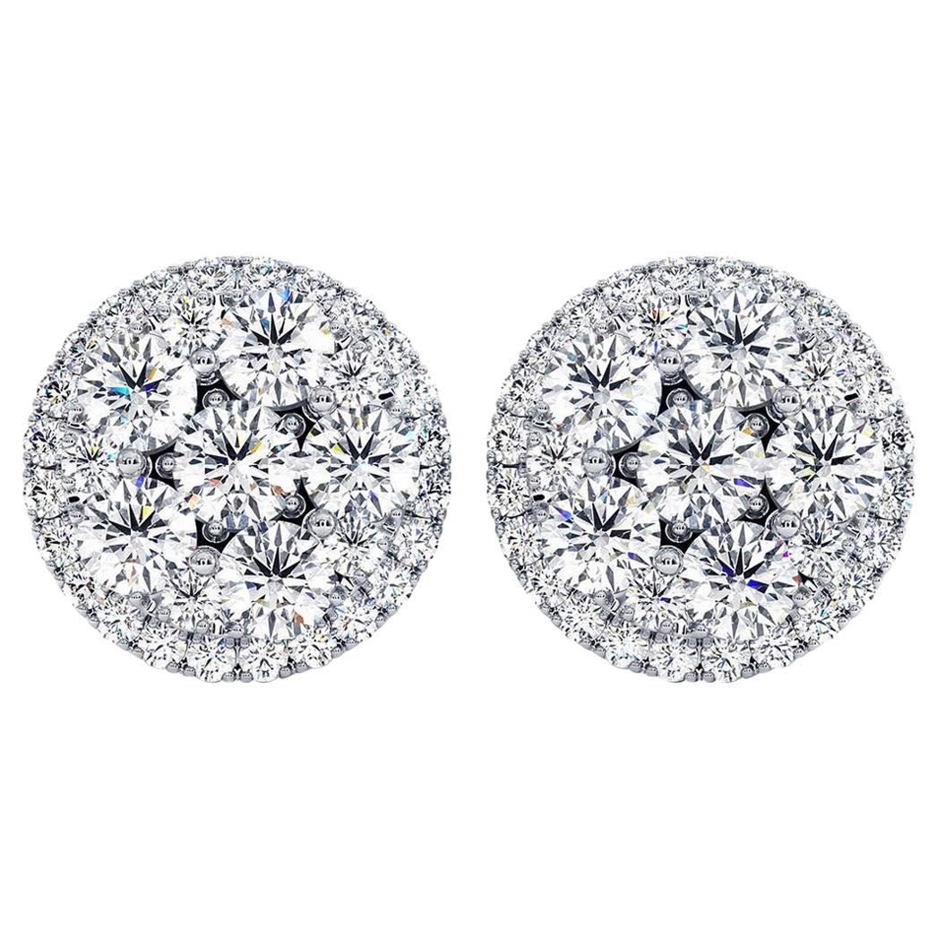 Certified 1.50 Carat Round Diamond Flower Cluster Halo Stud Earrings 14K Gold For Sale