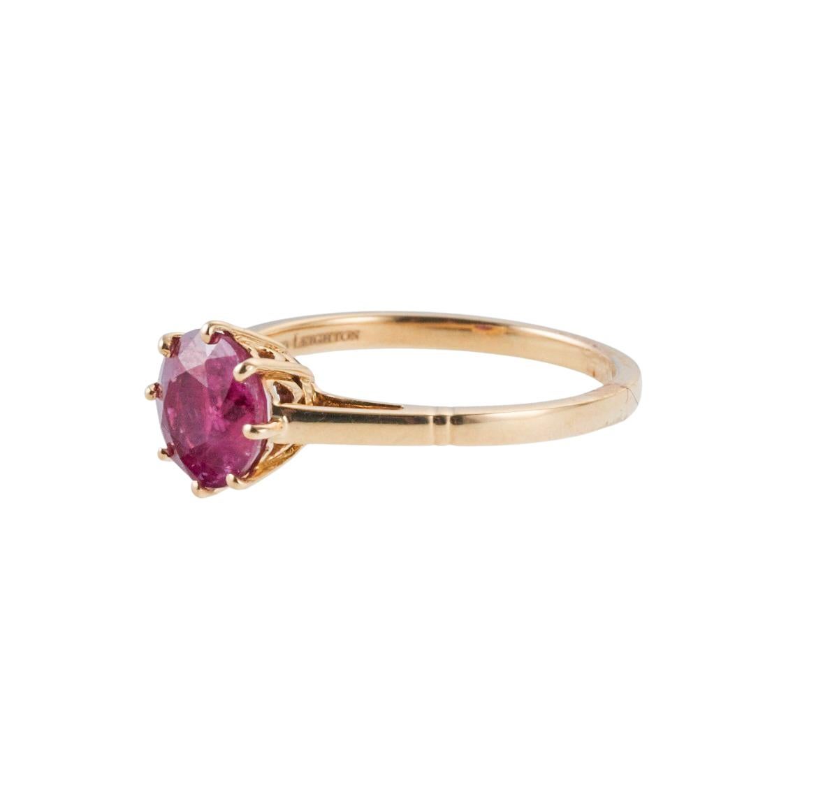 18k yellow gold ring setting by Fred Leighton, set with C. Dunaigre if Switzerland certificate for the ruby - approx. 1.50ct, stone measures approx. 6.80 x 6.80 x 3.90mm. Ring size 5.25. Ring hallmarked 750, Fred Leighton. Weight of the piece - 2.5