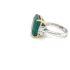 Certified 15.01 Carat Emerald Cut Emerald Diamond Cocktail Ring
