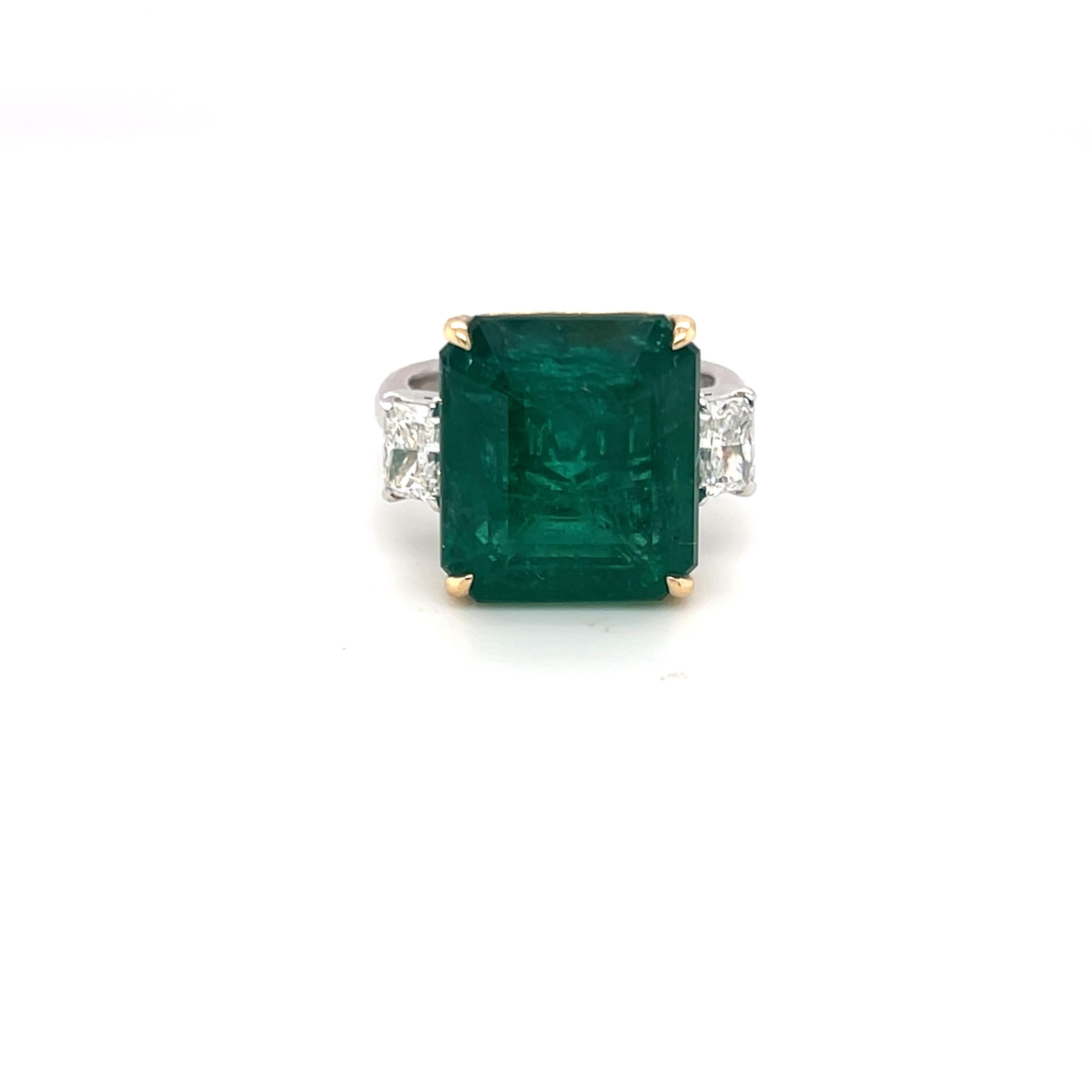 Artisan Certified 15.01 Carat Emerald Cut Emerald Diamond Cocktail Ring For Sale