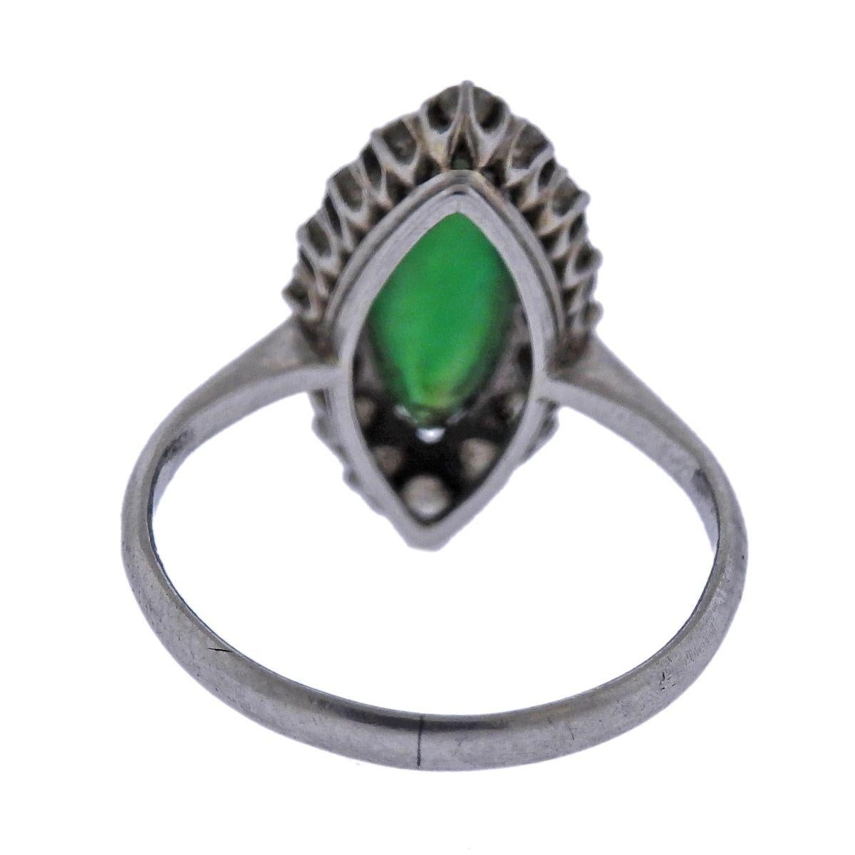Round Cut Certified 1.50ct Natural Jadeite Jade Platinum Diamond Ring