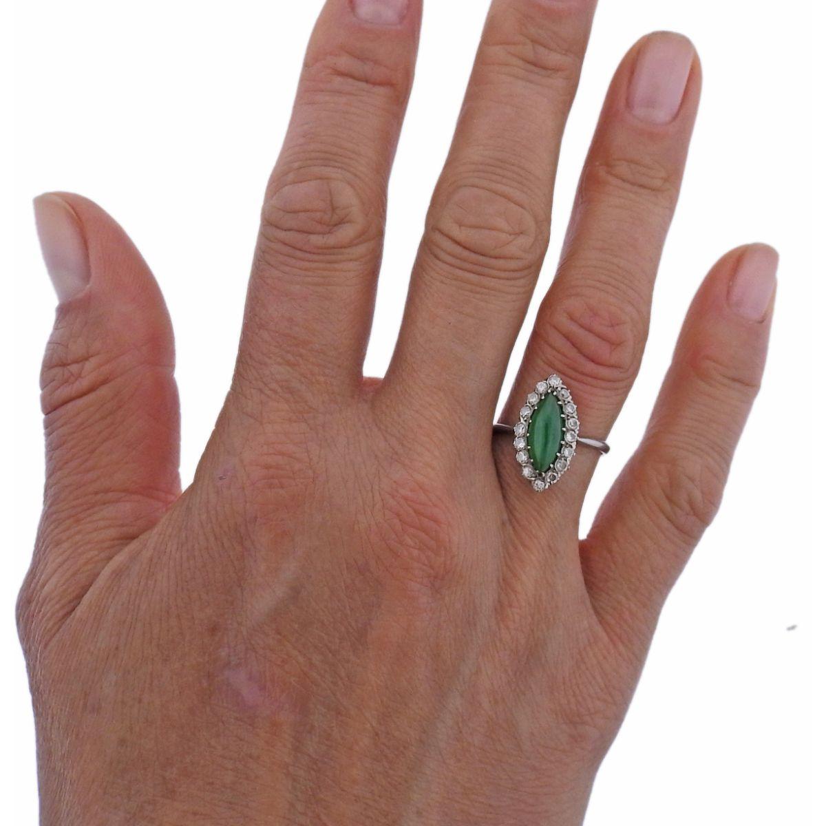 Certified 1.50ct Natural Jadeite Jade Platinum Diamond Ring In Excellent Condition In Lambertville, NJ
