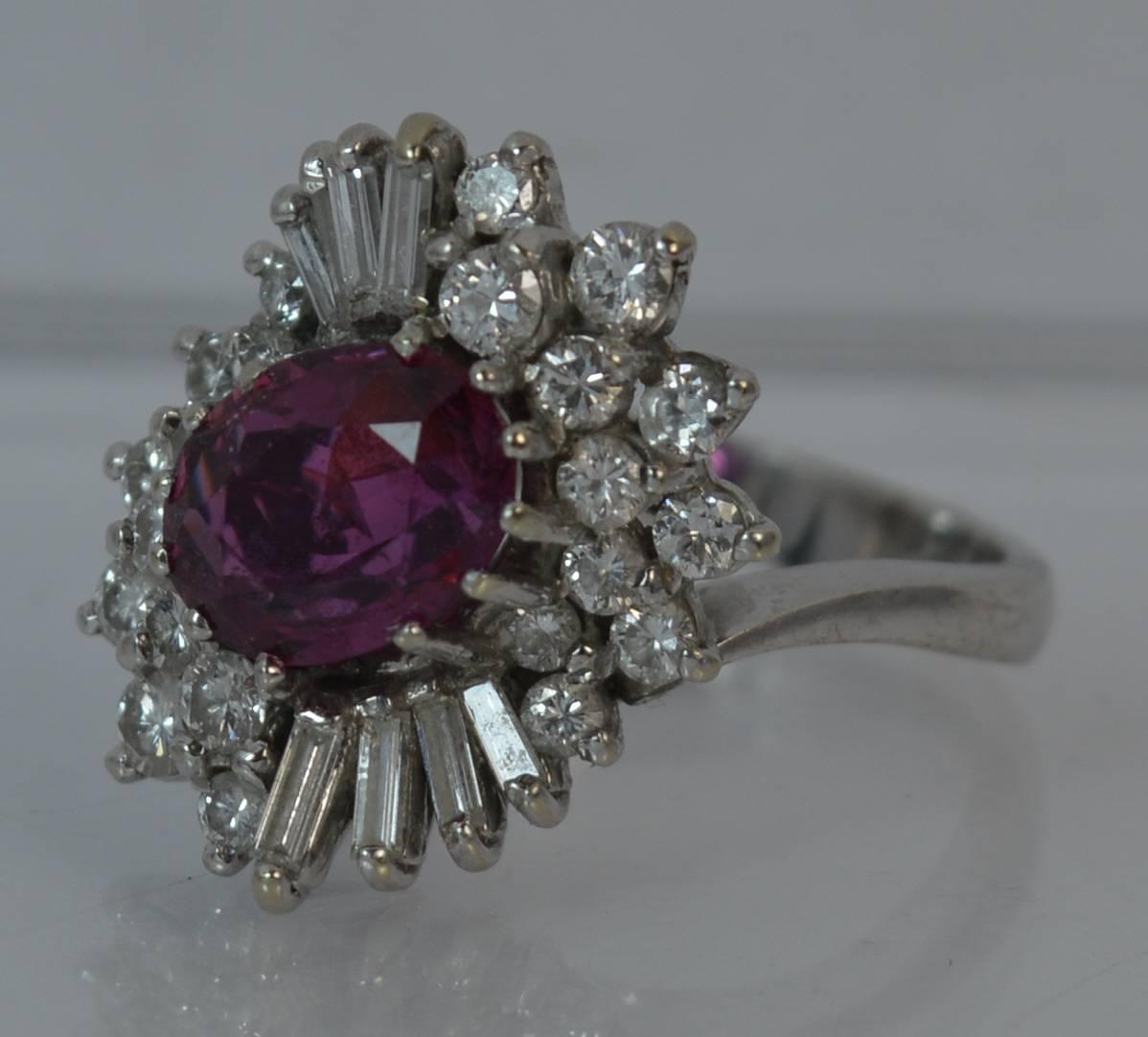 Certified 1.50 Carat No Heat Ruby and Diamond 18Ct Gold Cluster Cocktail Ring 7