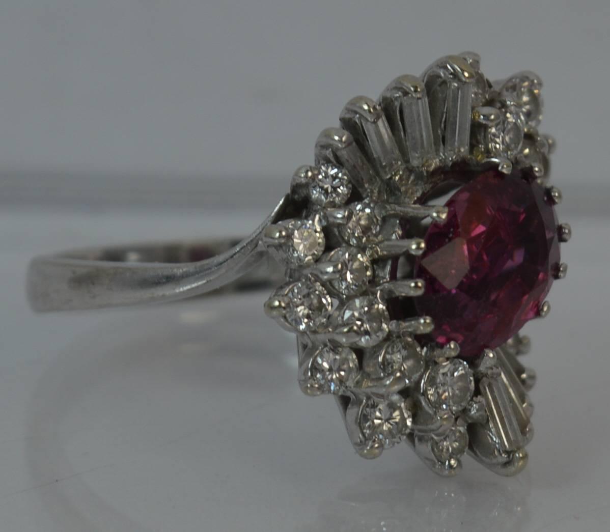 Certified 1.50 Carat No Heat Ruby and Diamond 18Ct Gold Cluster Cocktail Ring 8