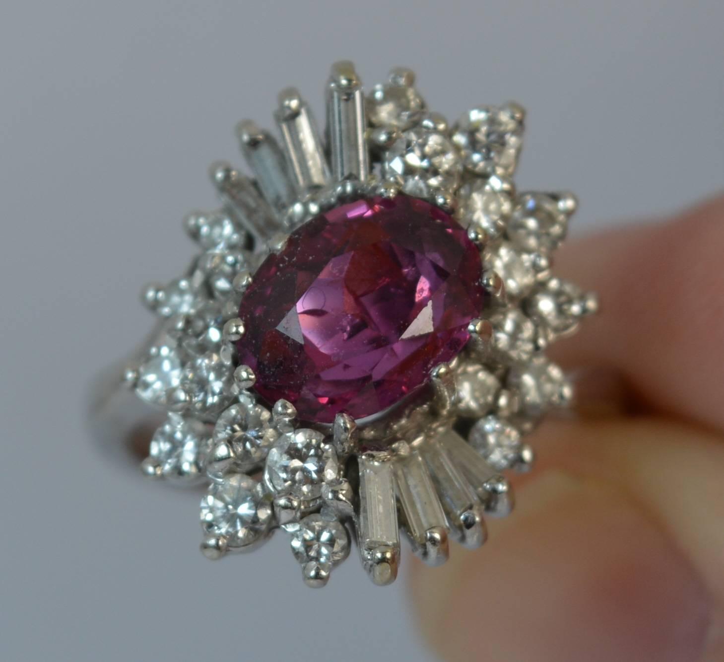 Art Deco Certified 1.50 Carat No Heat Ruby and Diamond 18Ct Gold Cluster Cocktail Ring