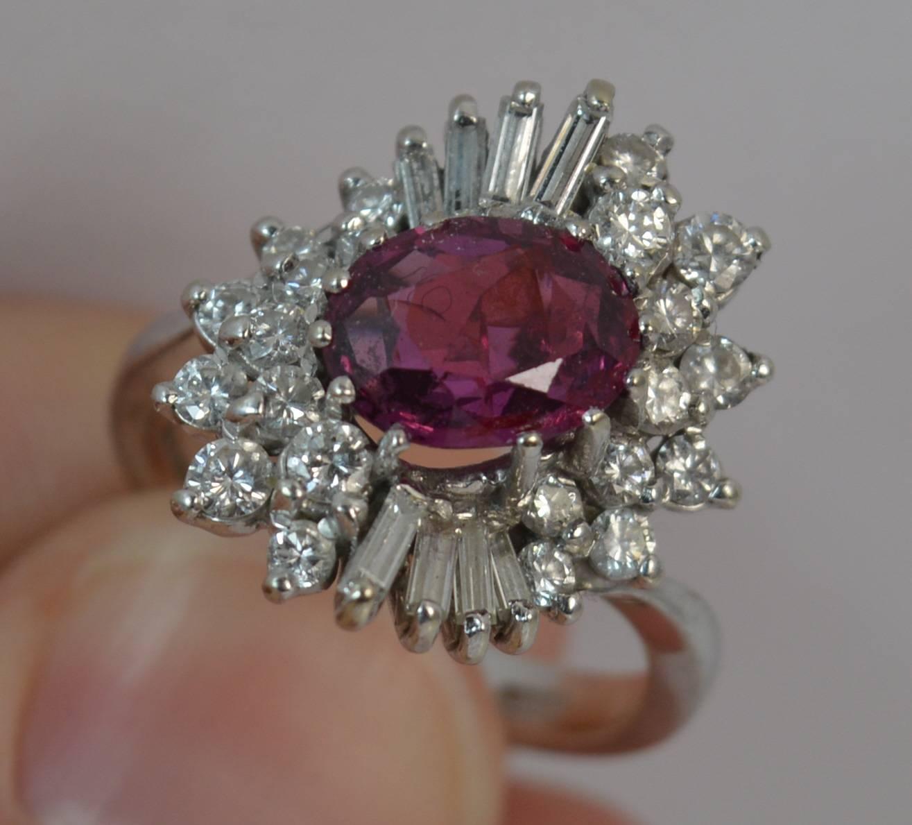 Certified 1.50 Carat No Heat Ruby and Diamond 18Ct Gold Cluster Cocktail Ring In Excellent Condition In St Helens, GB
