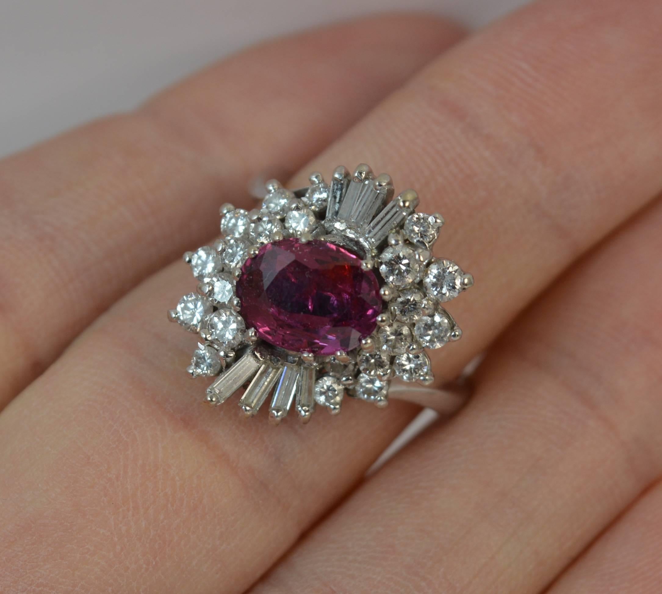 Certified 1.50 Carat No Heat Ruby and Diamond 18Ct Gold Cluster Cocktail Ring 1