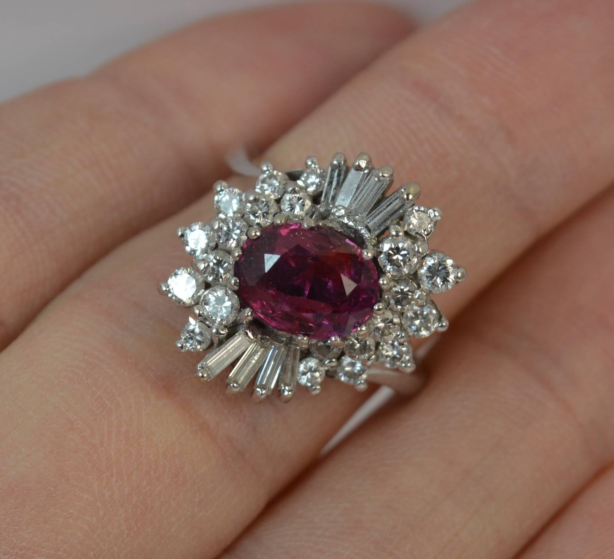 Certified 1.50 Carat No Heat Ruby and Diamond 18Ct Gold Cluster Cocktail Ring 2