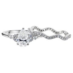 Certified 1.51ct Natural SI/H Diamond Solitaire and Band Ring Set 14k White Gold