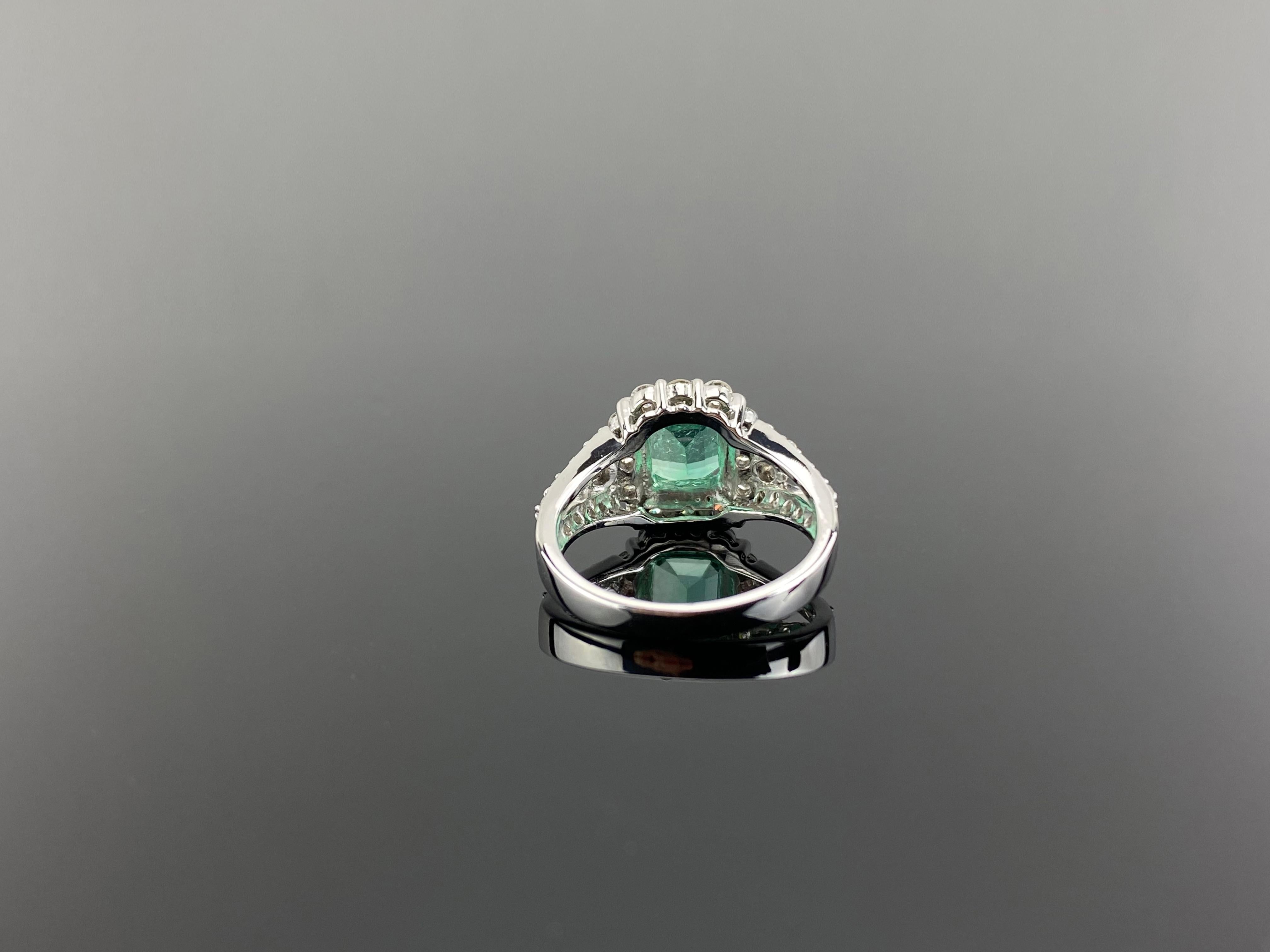 Certified 1.53 Carat Emerald and Diamond Engagement Ring For Sale 4