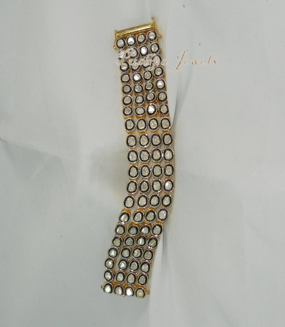 Uncut Certified 15.3 carat natural uncut Diamonds sterling silver Gold plated bracelet For Sale