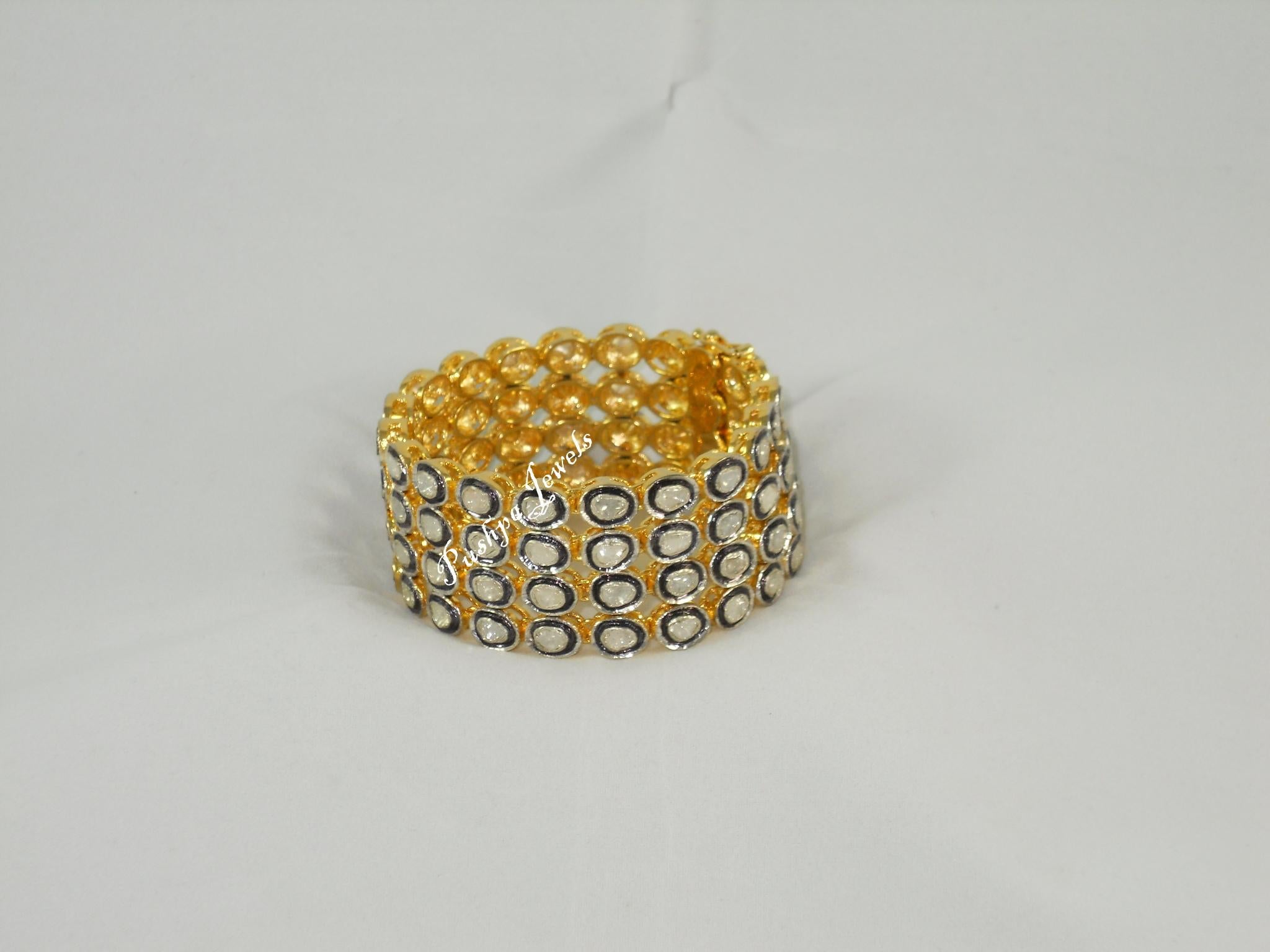 Women's or Men's Certified 15.3 carat natural uncut Diamonds sterling silver Gold plated bracelet For Sale