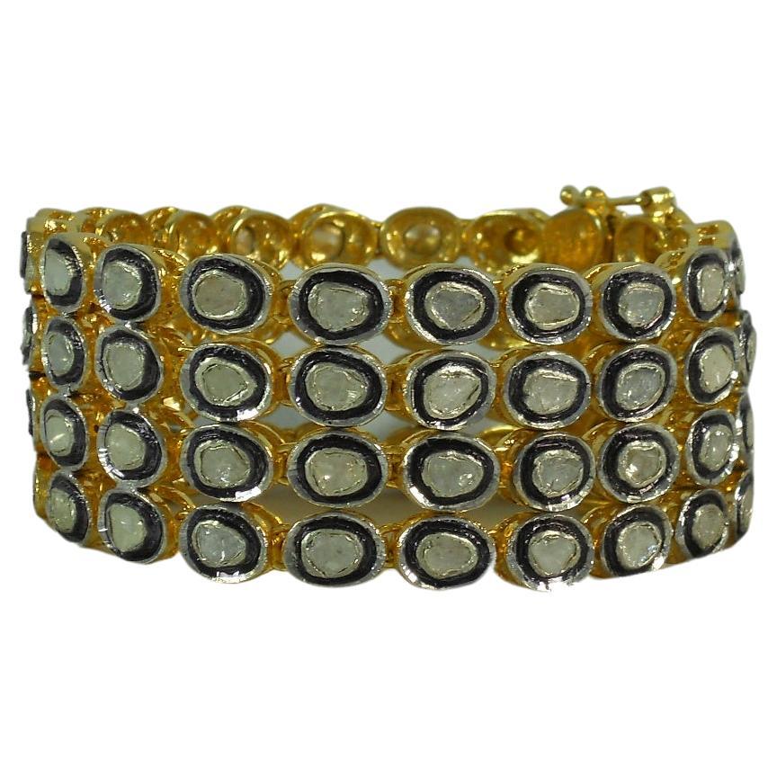 Bracelet plaqué or et argent sterling avec diamants naturels non taillés certifiés 15.3 carats en vente