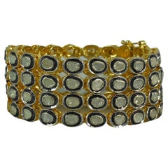 Bracelet plaqué or et argent sterling avec diamants naturels non taillés certifiés 15.3 carats