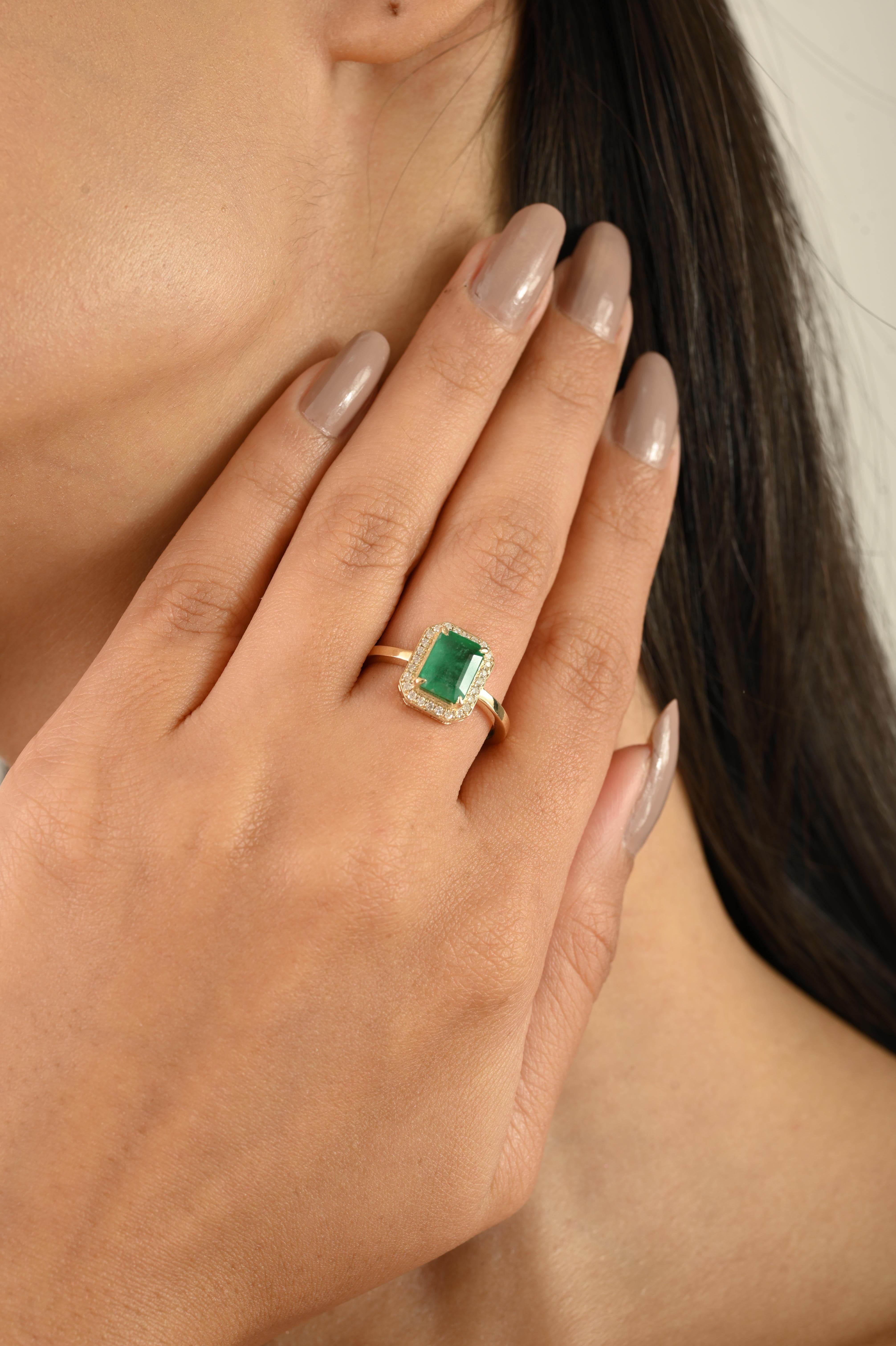For Sale:  Certified 1.53 Ct Emerald and Diamond Halo Ring in 14k Yellow Gold Gift for Her 4