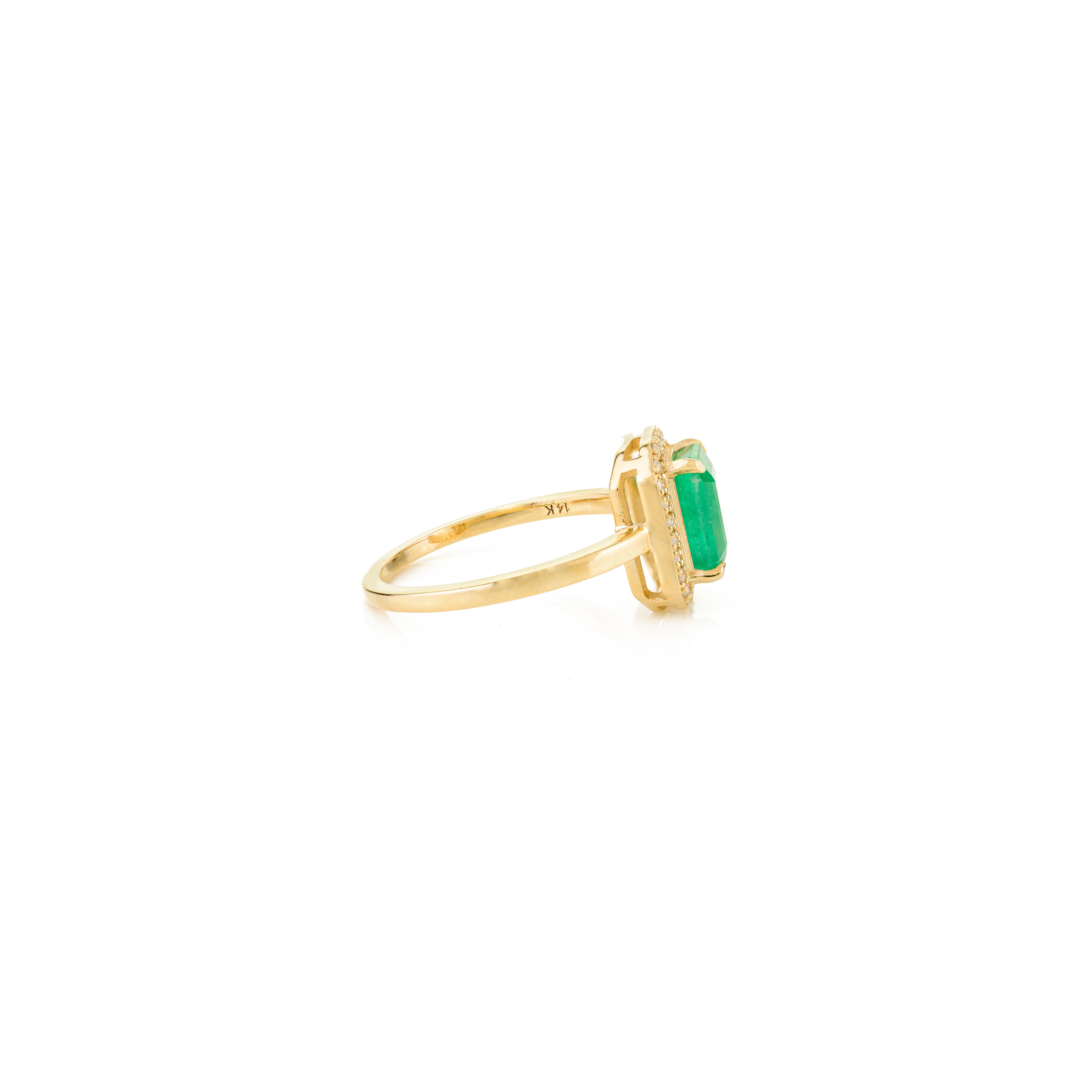 For Sale:  Certified 1.53 Ct Emerald and Diamond Halo Ring in 14k Yellow Gold Gift for Her 5
