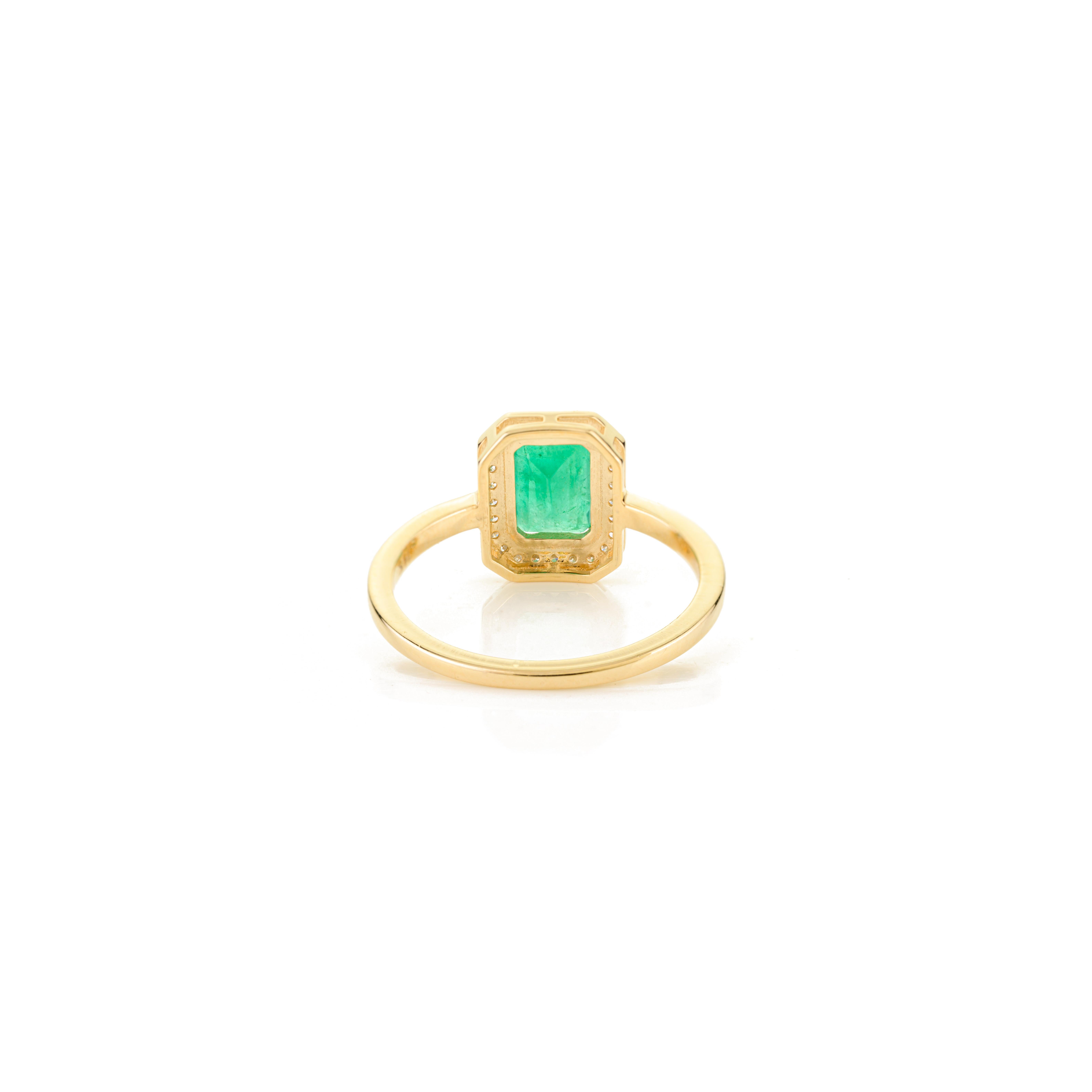 For Sale:  Certified 1.53 Ct Emerald and Diamond Halo Ring in 14k Yellow Gold Gift for Her 7