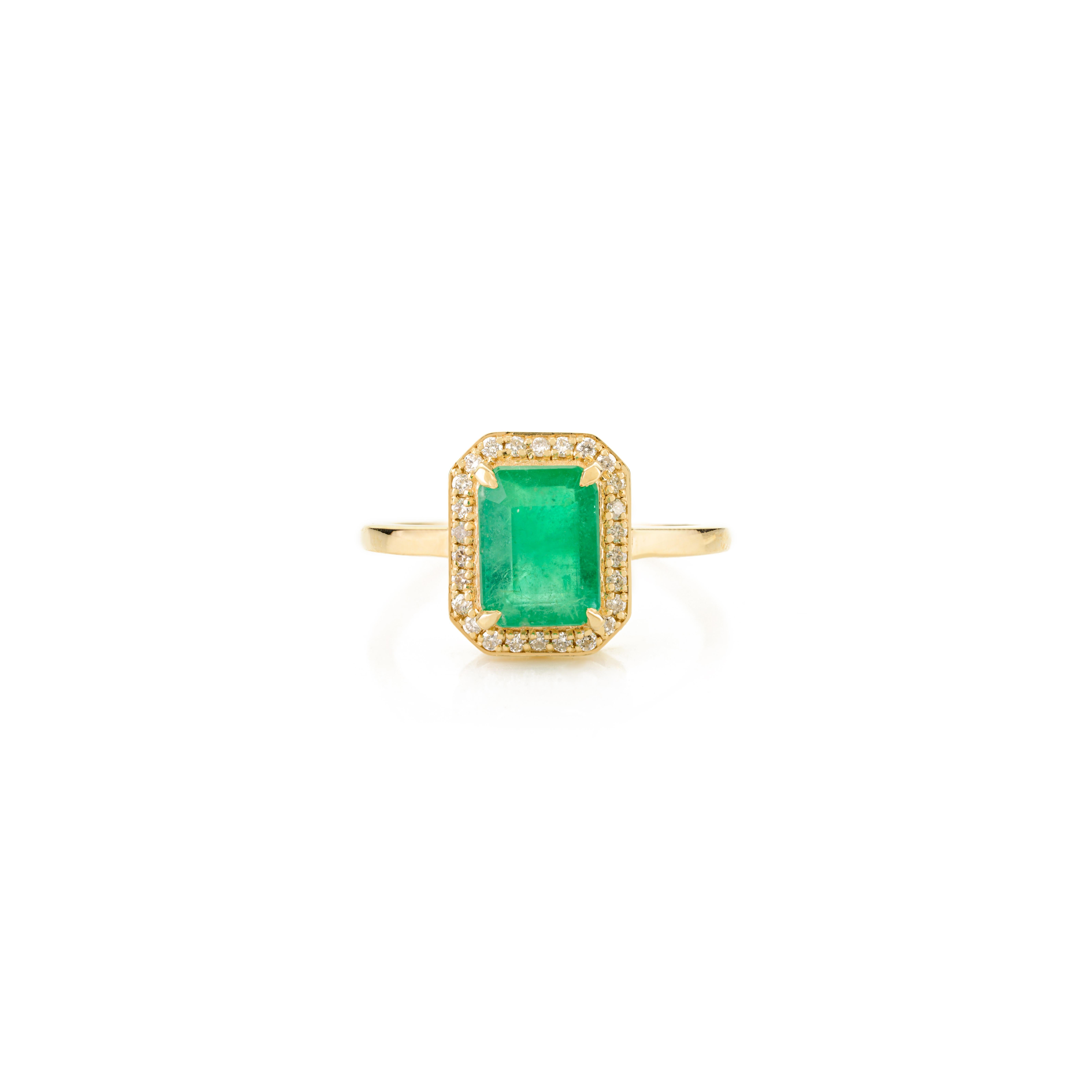 For Sale:  Certified 1.53 Ct Emerald and Diamond Halo Ring in 14k Yellow Gold Gift for Her 9