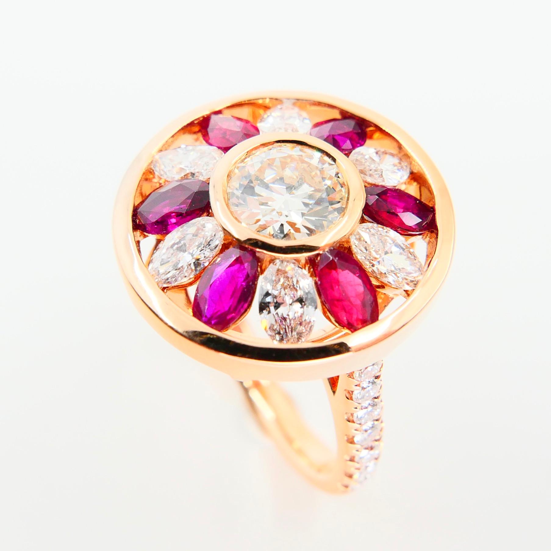 Certified 1.53 Cts Natural Burma Ruby & Old Cut Diamond Ring, 18K Rose Gold 3