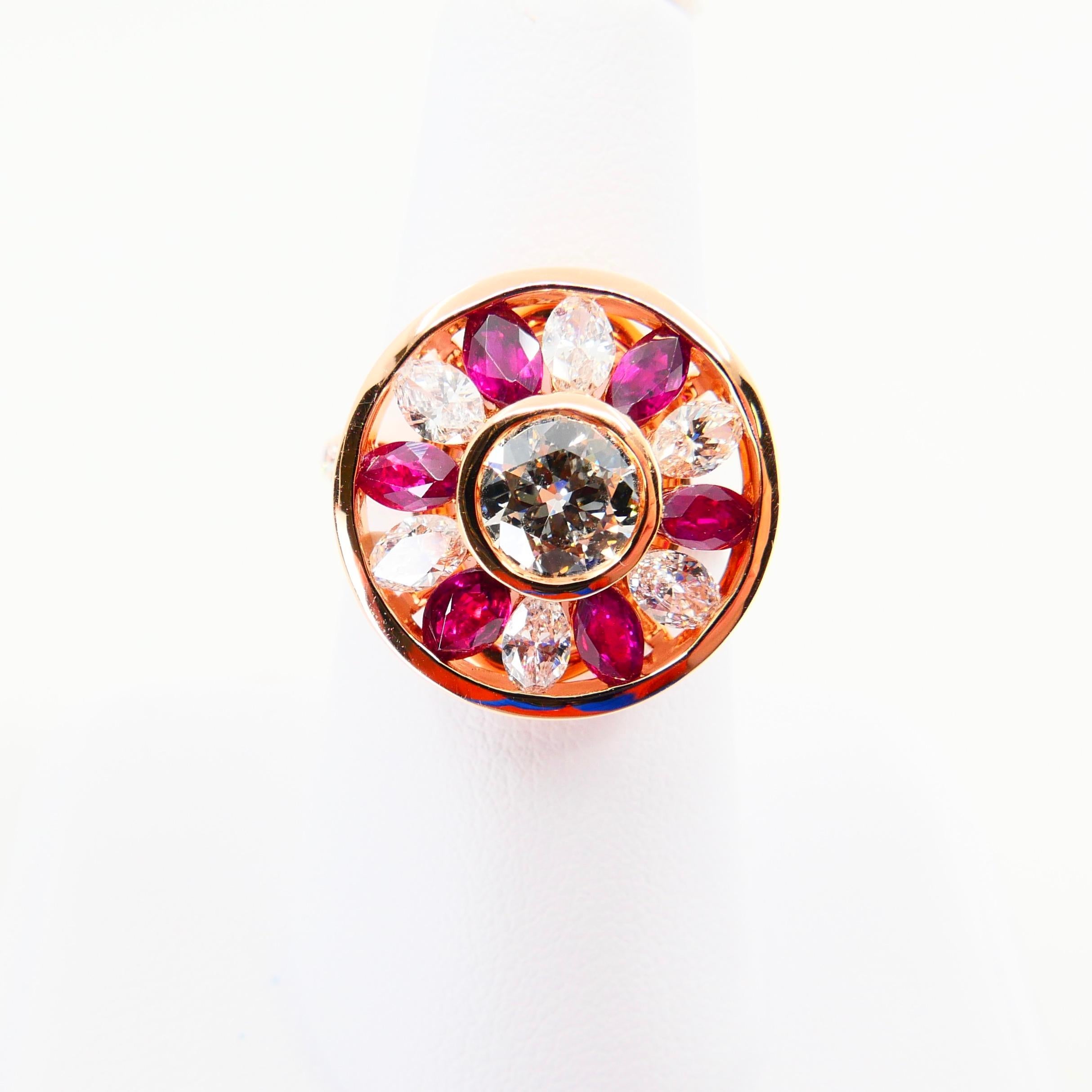 Certified 1.53 Cts Natural Burma Ruby & Old Cut Diamond Ring, 18K Rose Gold 5