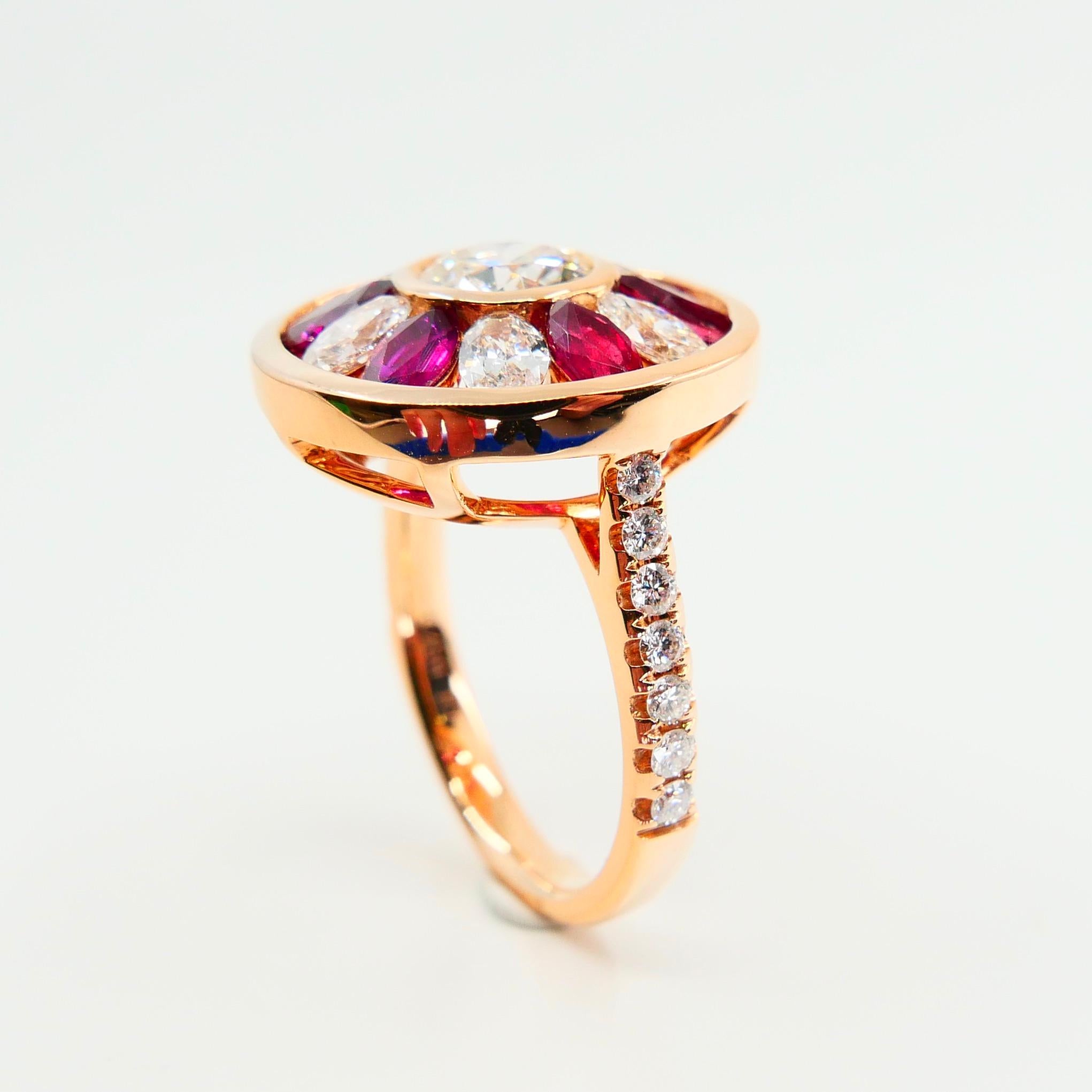 Certified 1.53 Cts Natural Burma Ruby & Old Cut Diamond Ring, 18K Rose Gold 7