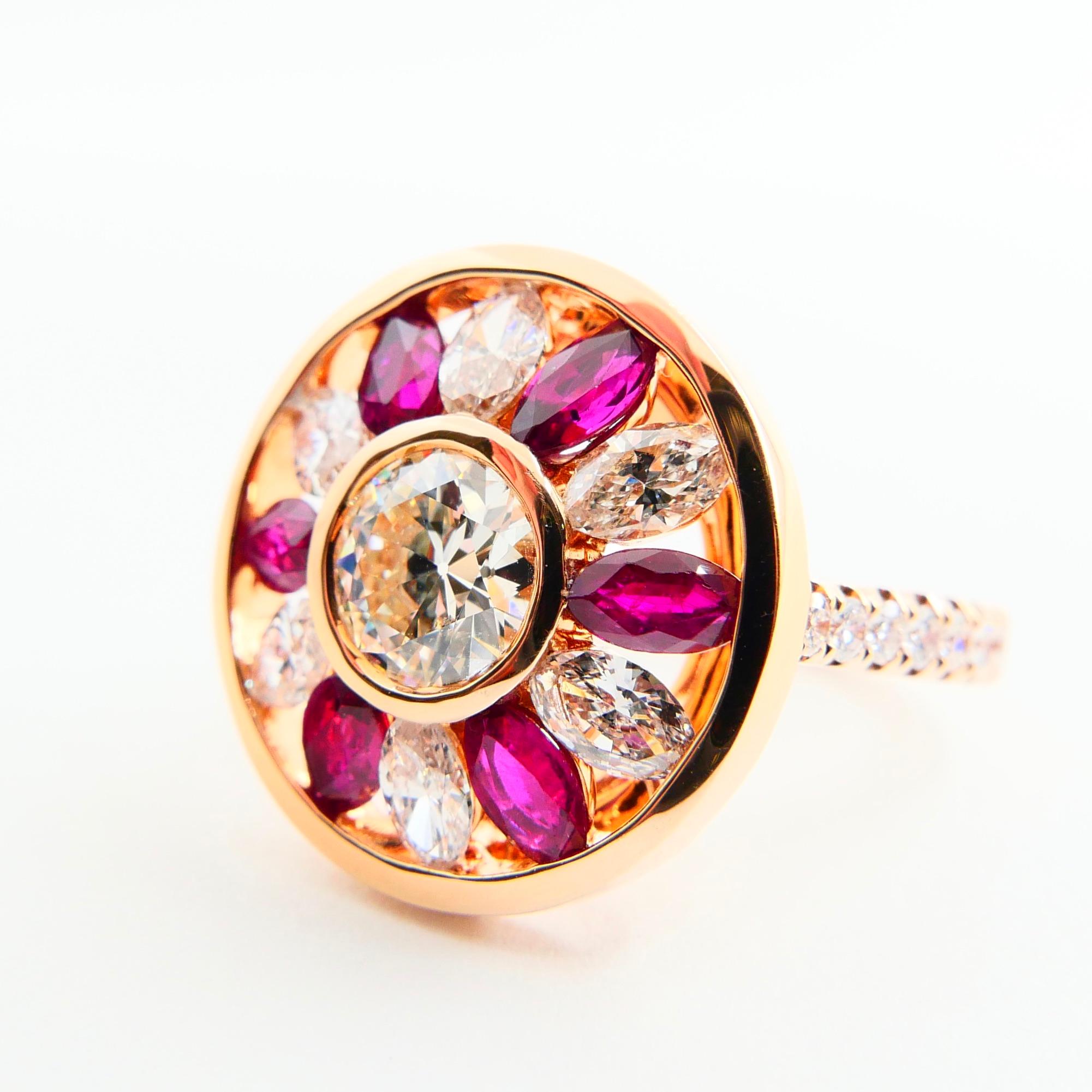 Certified 1.53 Cts Natural Burma Ruby & Old Cut Diamond Ring, 18K Rose Gold In New Condition In Hong Kong, HK