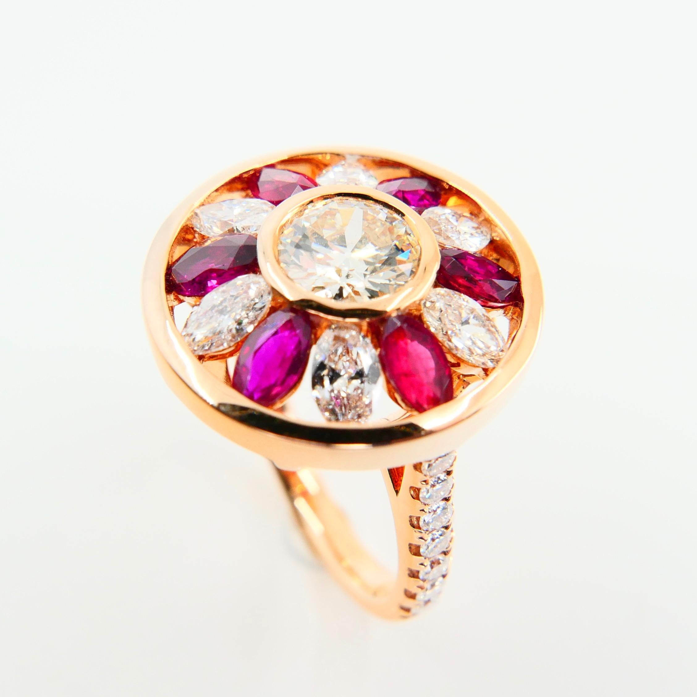 Women's Certified 1.53 Cts Natural Burma Ruby & Old Cut Diamond Ring, 18K Rose Gold