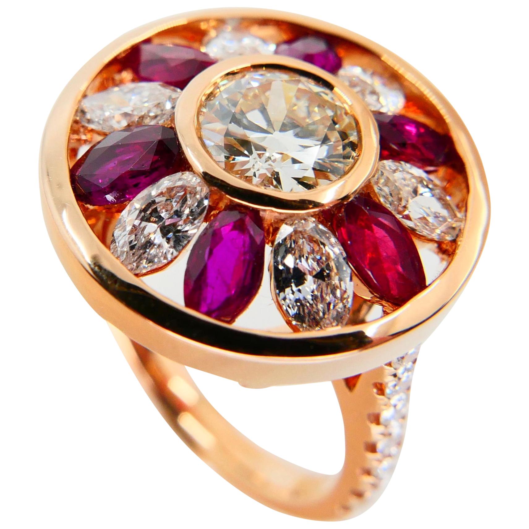 Certified 1.53 Cts Natural Burma Ruby & Old Cut Diamond Ring, 18K Rose Gold