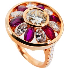 Certified 1.53 Cts Natural Burma Ruby 
Old Cut Diamond Ring, 18K Rose Gold