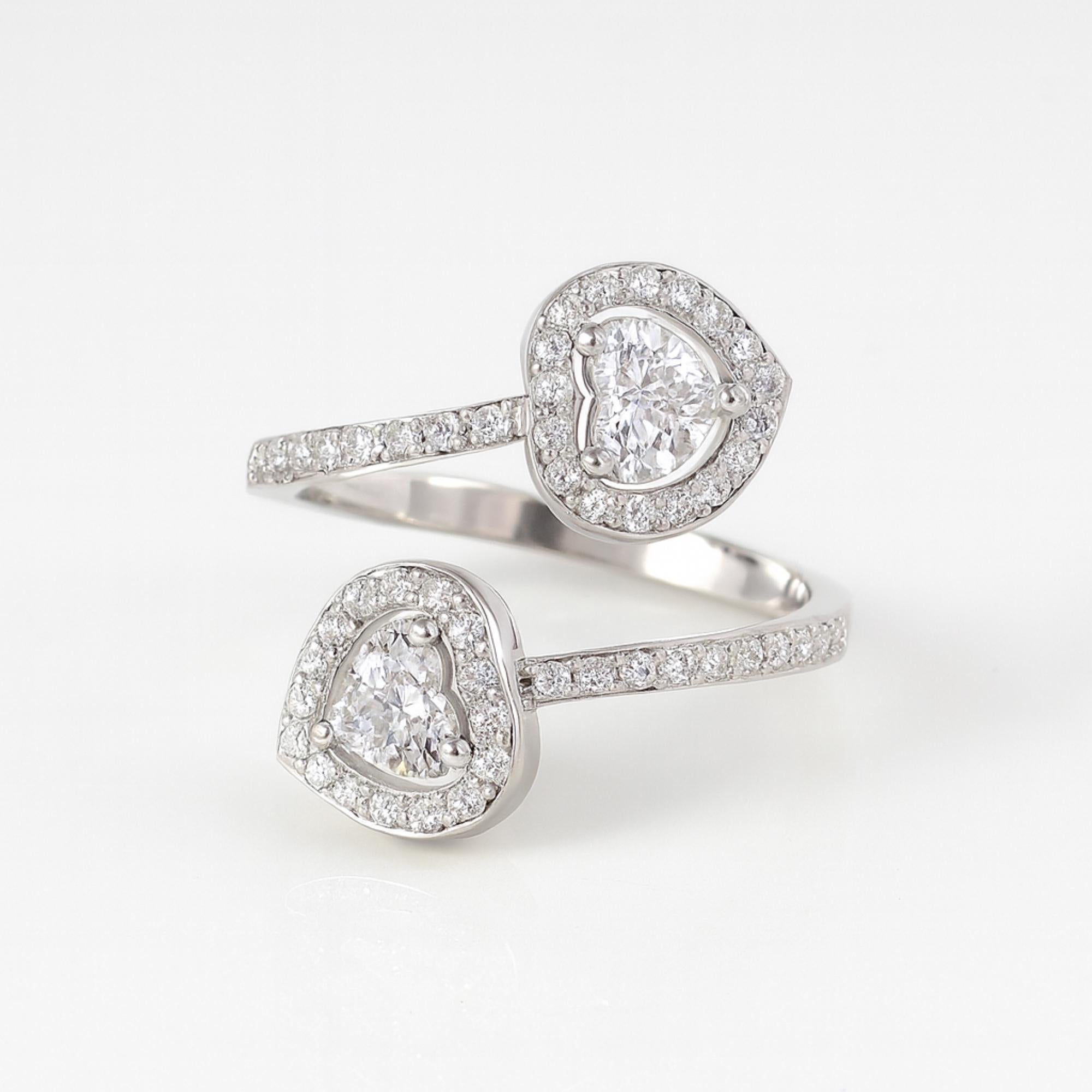 Certified 1.54Ct SI/H Heart Shape Diamond Bypass Wedding Ring 14k White Gold en vente 5