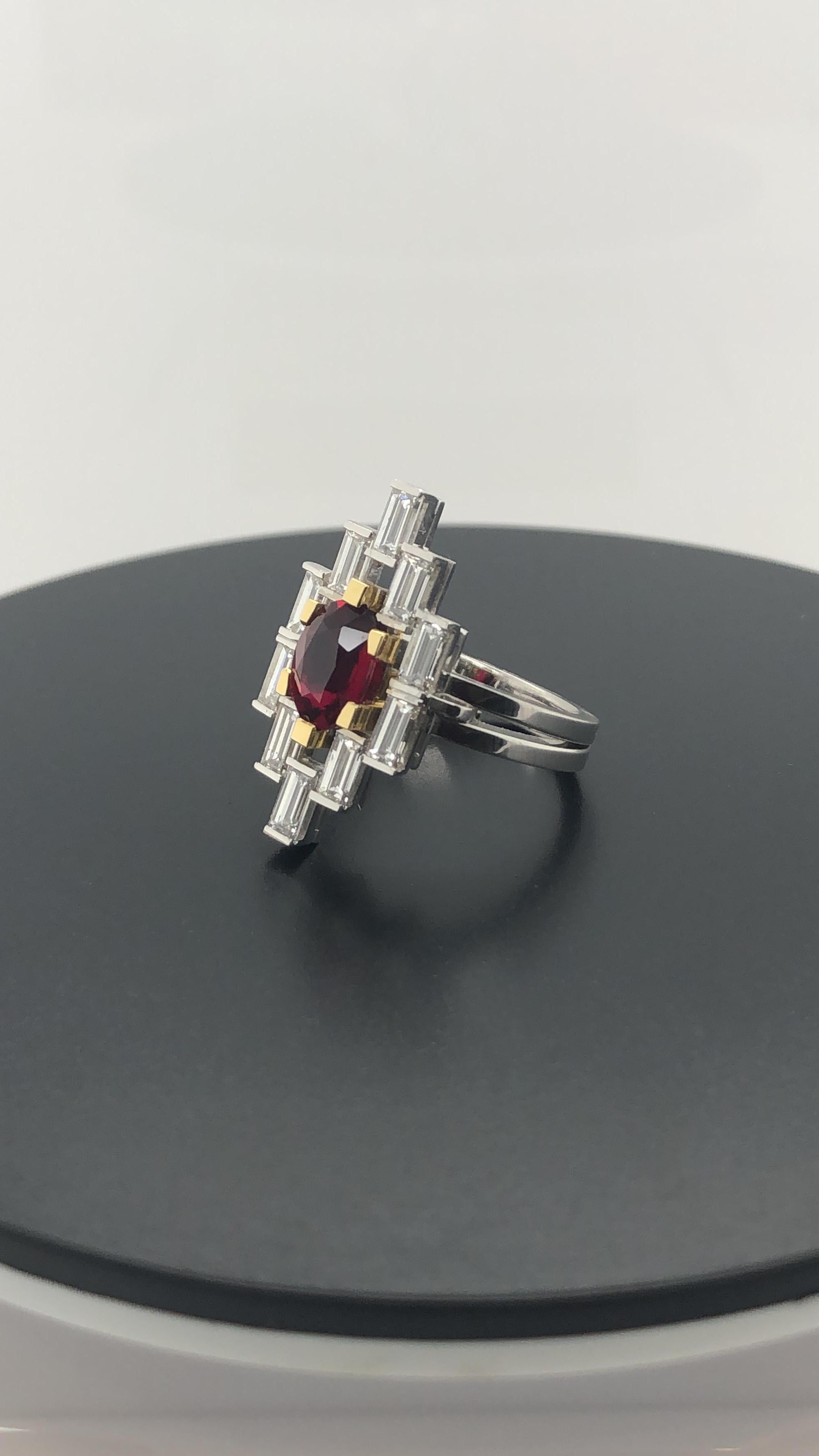 Handmade 18 Carat Yellow and White Gold Dress Ring, Set with One 1.55 Carat Certified Natural Oval Mozambique Ruby 