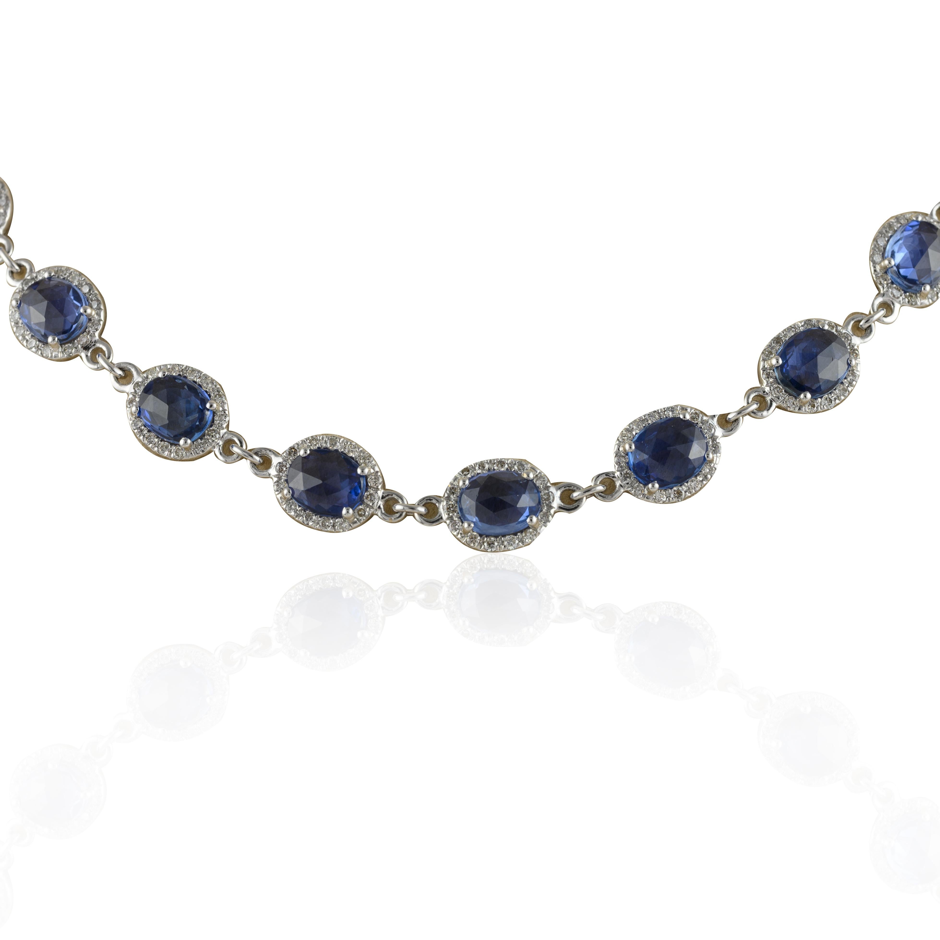 Art déco Certified 15.51 CTW Sapphire and Halo Diamond Necklace Gift 18k White Gold (en anglais seulement) en vente