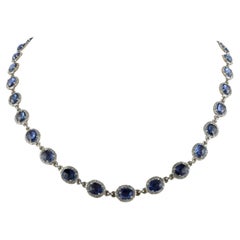 Certified 15.51 ct Blue Sapphire Necklace with Halo Diamonds in 18k White Gold