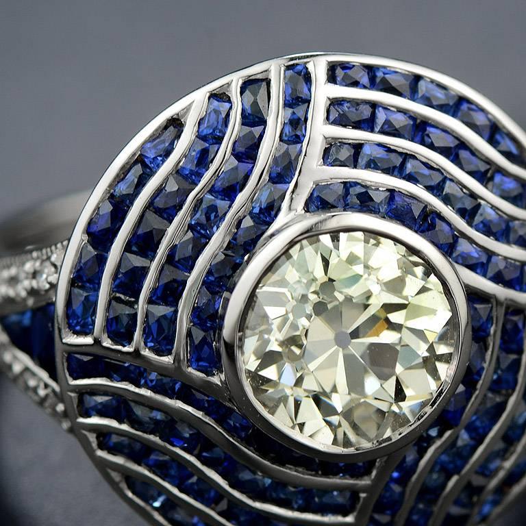Certified 1.56 Carat Diamond Blue Sapphire Cocktail Ring In New Condition In Bangkok, TH