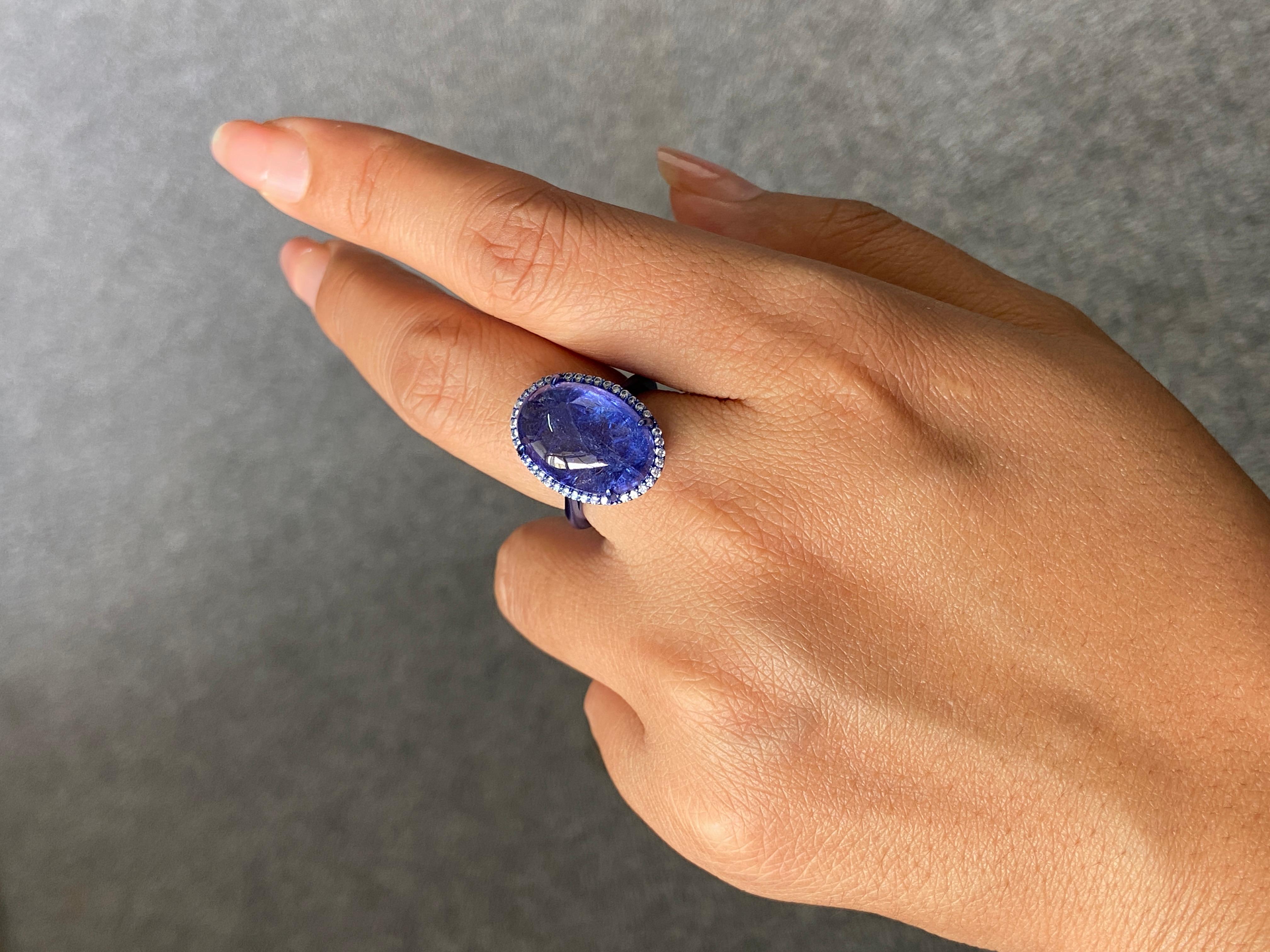 Anillo de cóctel de oro de 18 K con cabujón de tanzanita y diamantes certificados de 15,61 quilates en venta 5